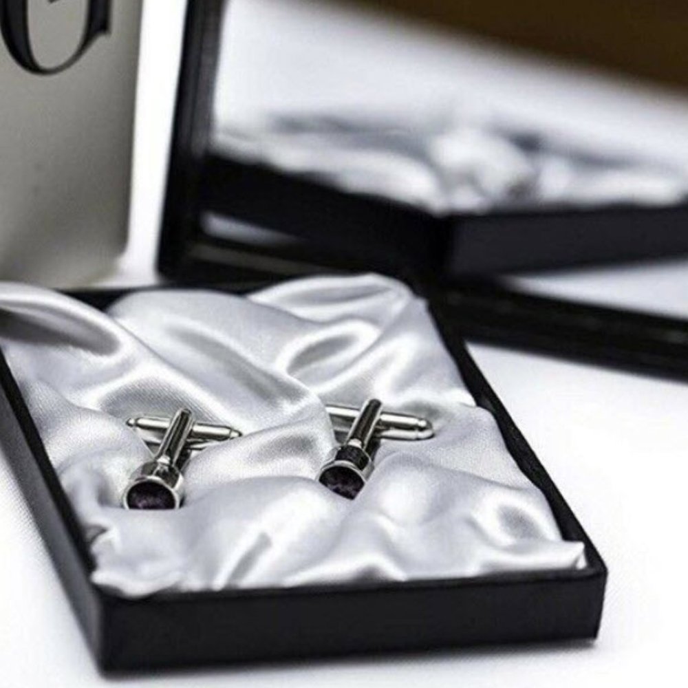 Classic Men's Lavender Dot Cufflinks - Picture 2 of 6